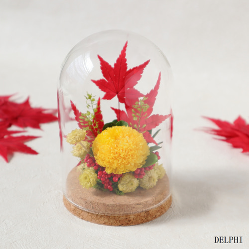 翌日発送可】ガラスドームのアレンジメント(月と紅葉