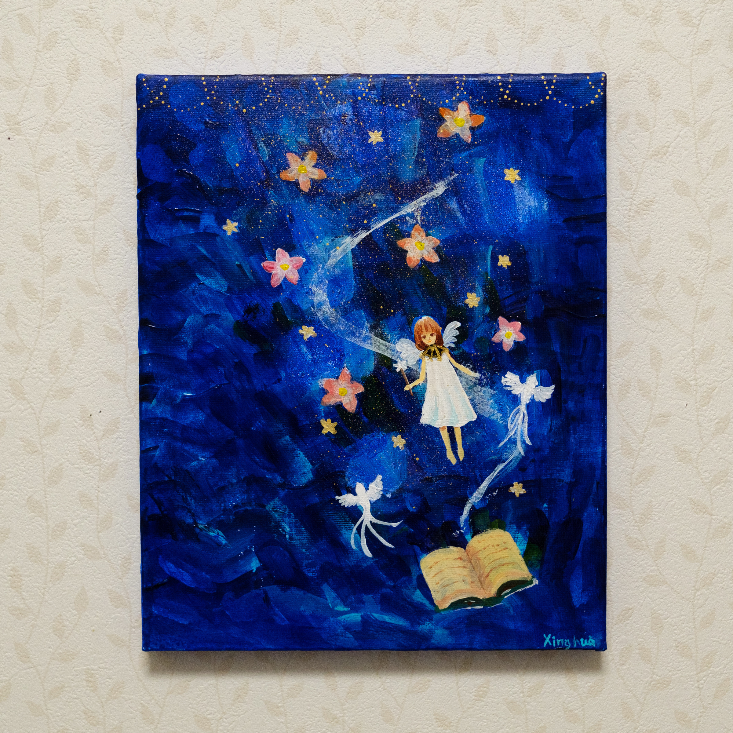 油絵　「妖精」F6 油絵 妖精 F6号 真作「Fairy looking at white 甘酸っぱい