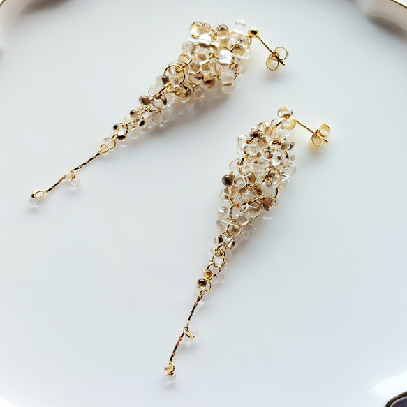 チェコビーズシャンデリアピアス【ブロンズラインファルファーレ