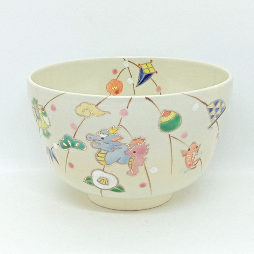 茶盌「もち花 干支・龍（青）」京焼・清水焼 京都 伝統工芸品 清水焼