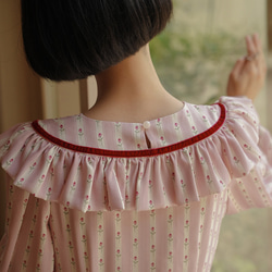 玫瑰粉色 法式少女甜美翻領洋裝 宮廷風連身裙 含棉質裡佈防透光 第19張的照片