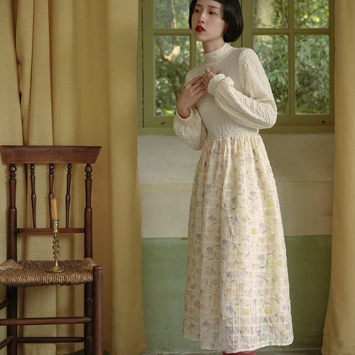 ミルフィーユクローゼット　チューリップフラワー　ワンピース　ホワイト　ドレス ミルフィーユクローゼット チューリップフラワー ワンピース