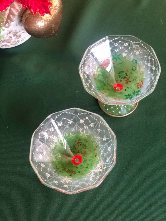 再販！！サンタのチョコ入れ10面カットミニグラス（雪の結晶）・緑 14枚目の画像