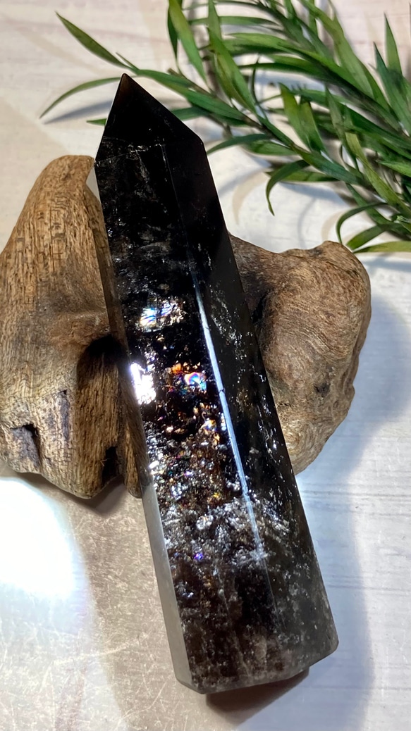 レインボースモーキークォーツダブルポイントクリスタル水晶ポリッシュ