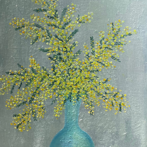 油絵】【原画】花と花器 no.4 ミモザ /Flowers and vases Number 4