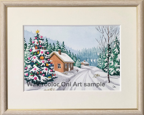 アクリル画 原画 「ホワイトクリスマス08」額縁付き SMサイズ 風景画