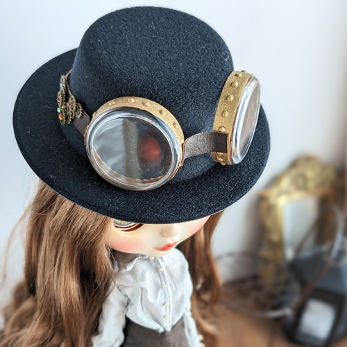 993※スチームパンク・ゴーグルと歯車モチーフの黒帽子 ※ブライスアウト