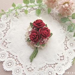 薔薇のお花モチーフ付き方眼編みドイリー＊ハンドメイドレース