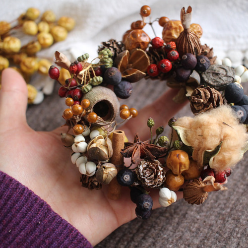木の実をぎゅっと紡いだ＊手のひらリース◎12センチ リース ダーチャ  
