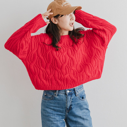 全5色】クルーネック モヘアタッチ ざっくり透かし編みニット 23686  