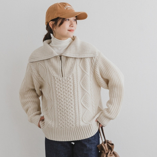 こ*き様 30'sハーフジップセーター 全3色】ハーフジップ ケーブル柄ニット 23690 ニット・セーター ihuu