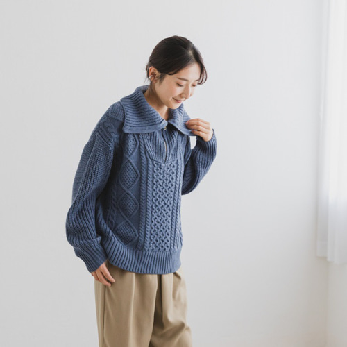 こ*き様 30'sハーフジップセーター 全3色】ハーフジップ ケーブル柄ニット 23690 ニット・セーター ihuu