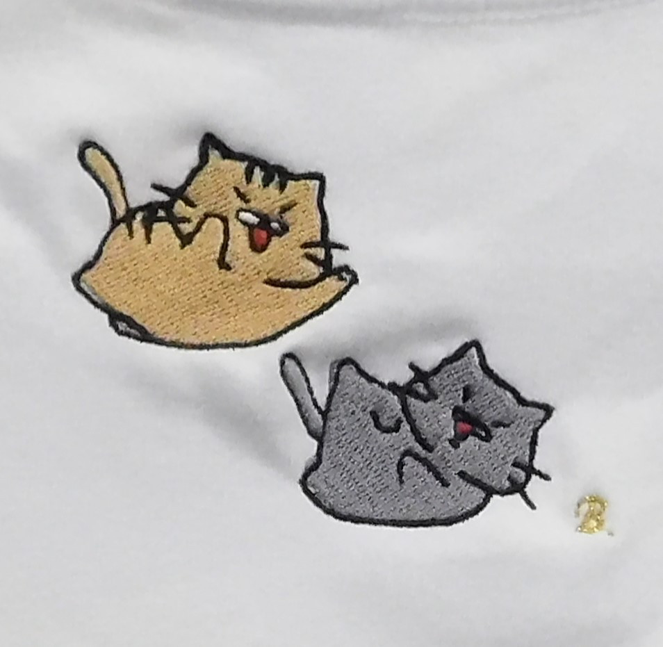 プロレスを楽しむ猫たちの刺繍入りスウェット　10.0オンス　クールネック