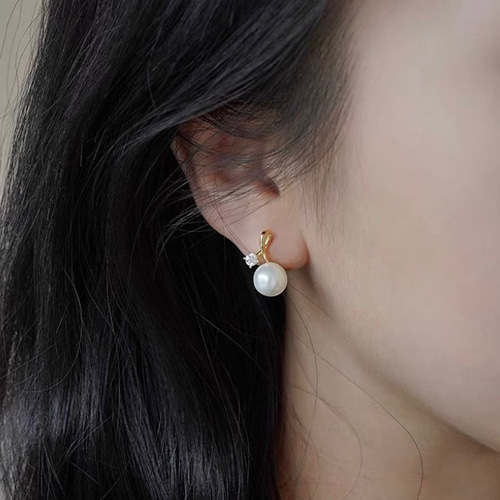 新版 天然ダイヤモンド付きパールピアスk18 ピアス（スタッド・一粒 アクセサリー