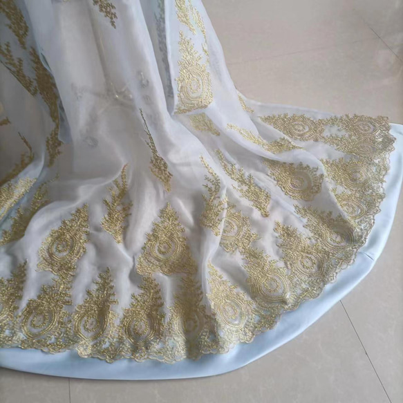 美容產品！透明紗內掛與服罩衫蕾絲羽織婚紗改色淺藍色精緻刺繡 第6張的照片