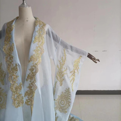 美容產品！透明紗內掛與服罩衫蕾絲羽織婚紗改色淺藍色精緻刺繡 第8張的照片