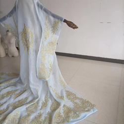 美容產品！透明紗內掛與服罩衫蕾絲羽織婚紗改色淺藍色精緻刺繡 第3張的照片