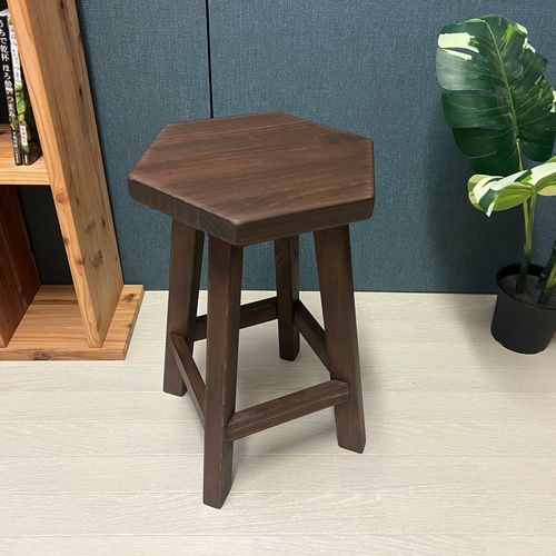 送料無料】 スツール 腰掛け 椅子 6角 32cm 46cm パイン こげ茶 ロー 
