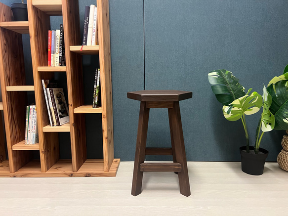 送料無料】 スツール 腰掛け 椅子 6角 32cm 46cm パイン こげ茶 ロー 