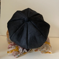 b-5) 倉敷ダスティウォッシュヘリンボン＊黒リネン生地のベレー帽 頭囲約 56cm 4枚目の画像