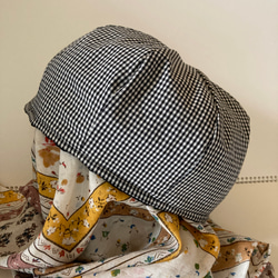 b-5) 倉敷ダスティウォッシュヘリンボン＊黒リネン生地のベレー帽 頭囲約 56cm 5枚目の画像