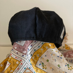b-5) 倉敷ダスティウォッシュヘリンボン＊黒リネン生地のベレー帽 頭囲約 56cm 2枚目の画像