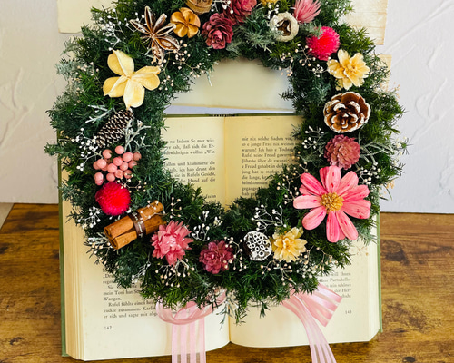 ＊布クレセントリース・ミニリースset（クリスマス）＊ピコ@プロフ必読！さま専用 クリスマスリース no.17 直径20cm プリザーブドフラワー MUM