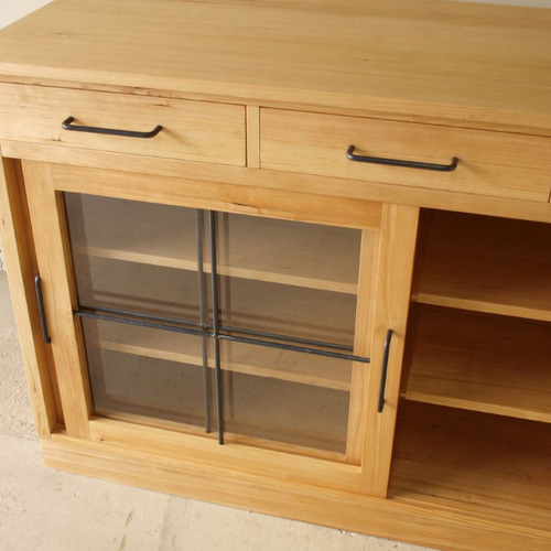 キッチンカウンター001Mサイズ135×85×53無垢カップボードガラス引き戸