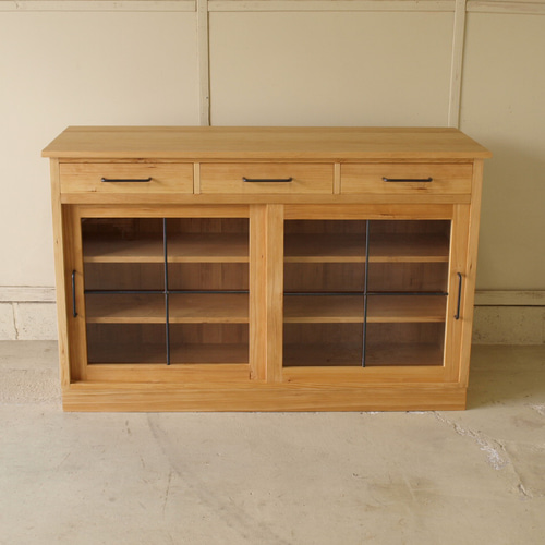 キッチンカウンター001Mサイズ135×85×53無垢カップボードガラス引き戸