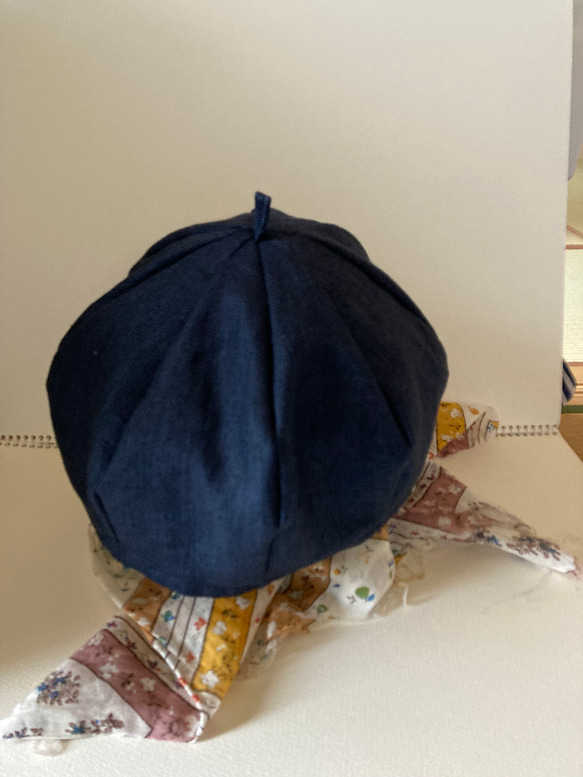 b-6) 倉敷ダスティウォッシュヘリンボン ＊紺リネン生地のベレー帽 4枚目の画像