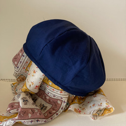 b-6) 倉敷ダスティウォッシュヘリンボン ＊紺リネン生地のベレー帽 5枚目の画像