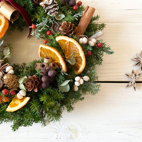 オレンジとブルーリボンのクリスマスリース♡ オレンジとブルーリボンのクリスマスリース♡