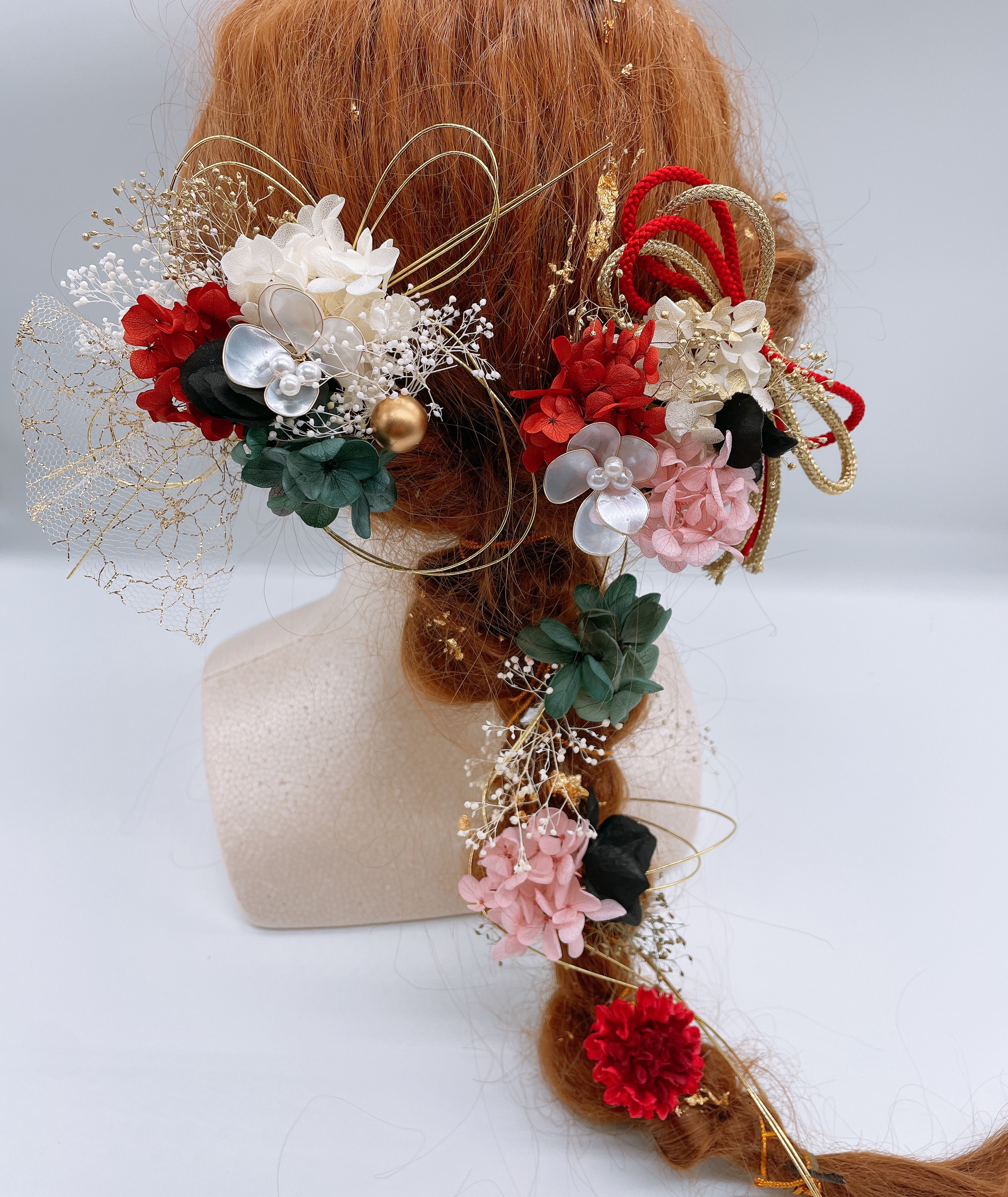 和装髪飾り　ヘッドドレス　水引×金箔