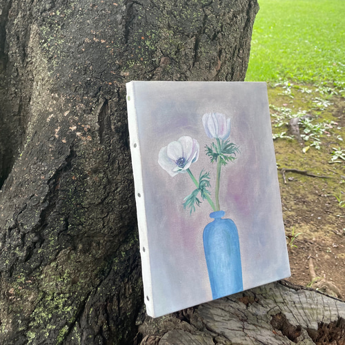 花アネモネ3号油彩画 花アネモネ3号油彩画 アネモネ油彩画