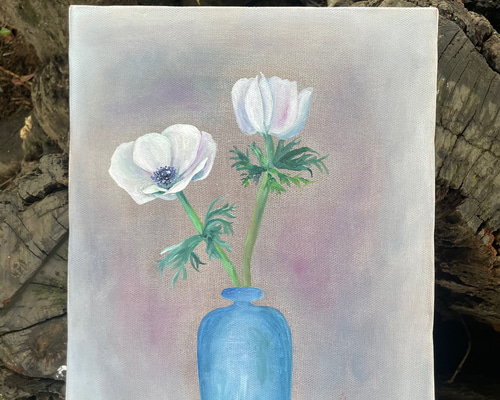 油絵】【原画】花と花器 no.5アネモネ /Flowers and vases Number 5
