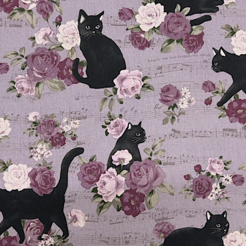 黒猫とバラのアンサンブル柄【オーダー生地見本】 和装小物（帯・半襟  