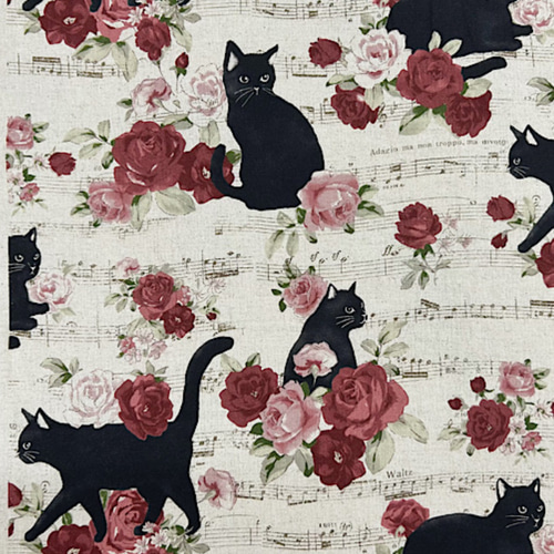 黒猫とバラのアンサンブル柄【オーダー生地見本】 和装小物（帯・半襟  