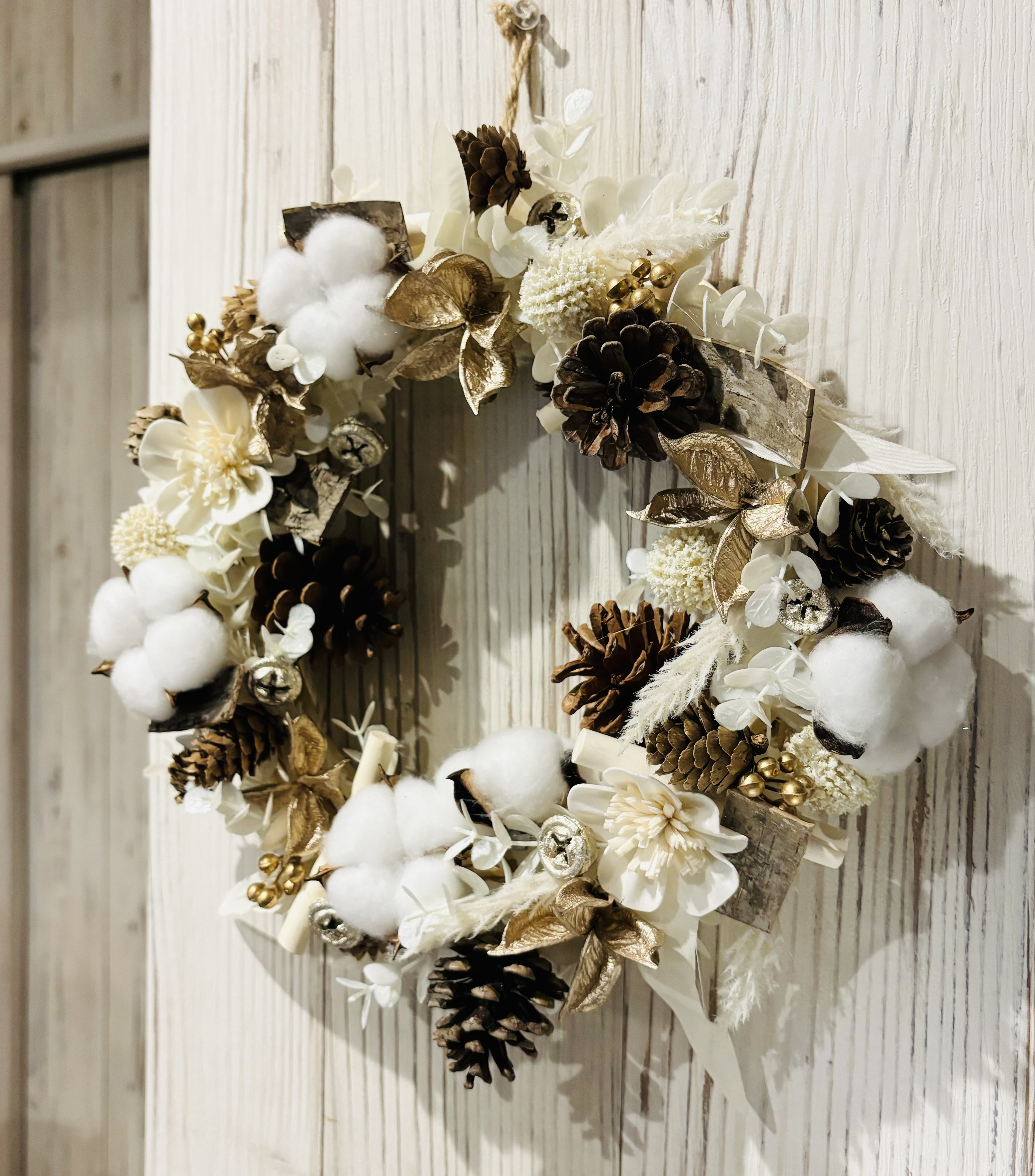 ホワイトクリスマスリース アーティフィシャルフラワー ドライフラワー