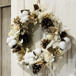 ホワイトクリスマスリース アーティフィシャルフラワー ドライフラワー