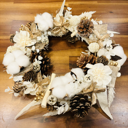 ホワイトクリスマスリース アーティフィシャルフラワー ドライフラワー