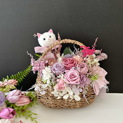 ご結婚お祝いや母の日プレゼント♡籠バッグフラワーアレンジ「受注制作