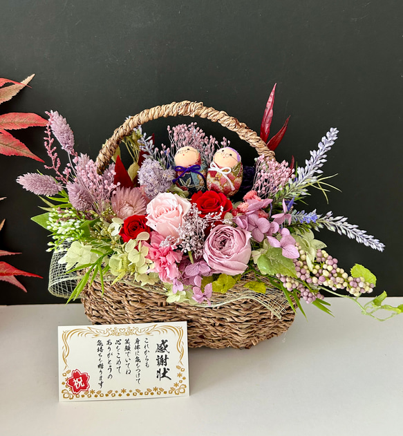 ご結婚お祝いやプレゼント♡籠バッグフラワーアレンジ「受注制作」 2枚目の画像
