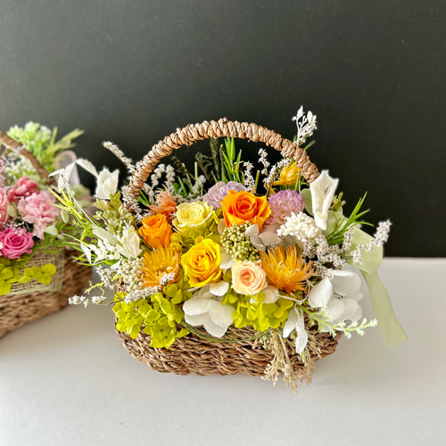 ご結婚お祝いやプレゼント♡籠バッグフラワーアレンジ「受注制作