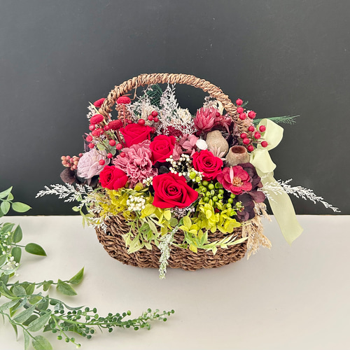 ご結婚お祝いやプレゼント♡籠バッグフラワーアレンジ「受注制作