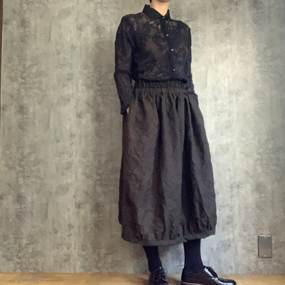 シワ加工ウールのバルーンスカート Wool balloon skirt フレアスカート