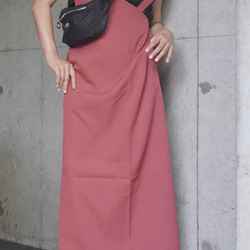 2type Strap Long Jumper Skirt (pink) ロング丈ワンピース レッド 赤 カジュアル 4枚目の画像