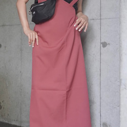 2type Strap Long Jumper Skirt (pink) ロング丈ワンピース レッド 赤 カジュアル 1枚目の画像