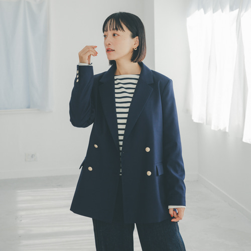 ﾓﾘﾉｶﾞｯｺｳ 女優 高山 都さん着こなすダブルジャケット(ネイビー) 紺ブレ