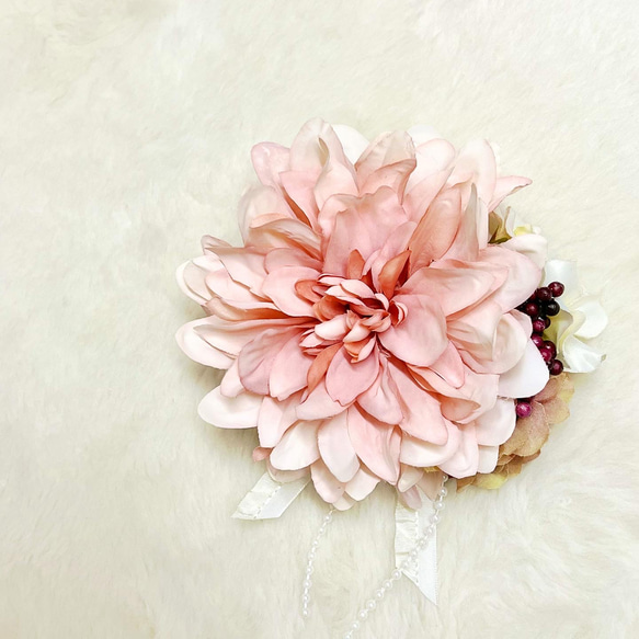 ダリア ピンク コサージュ ♡ ヘアアクセサリー 2way 入学式 卒業式 成人式 結婚式 パーティ 七五三 1枚目の画像