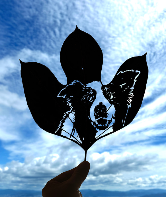 【オーダー】葉っぱの切り絵／大好きなペット（額付） 葉っぱ